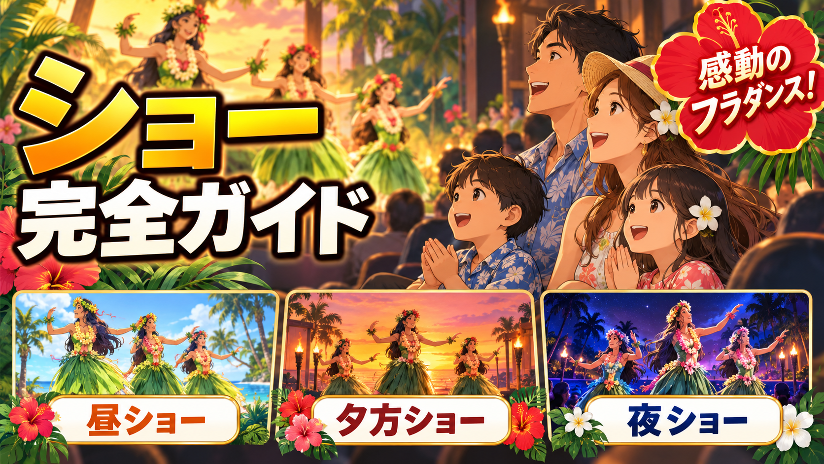 ハワイアンズのショーは4つ？昼・夕方・夜の違いを整理