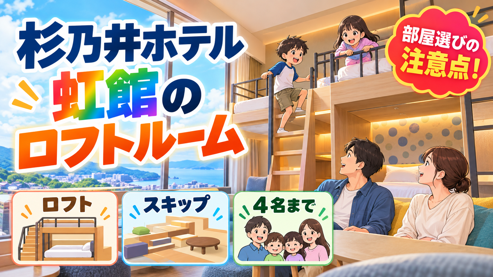 杉乃井ホテル虹館のロフトルーム|カジュアルロフト・スキップと子連れの注意点