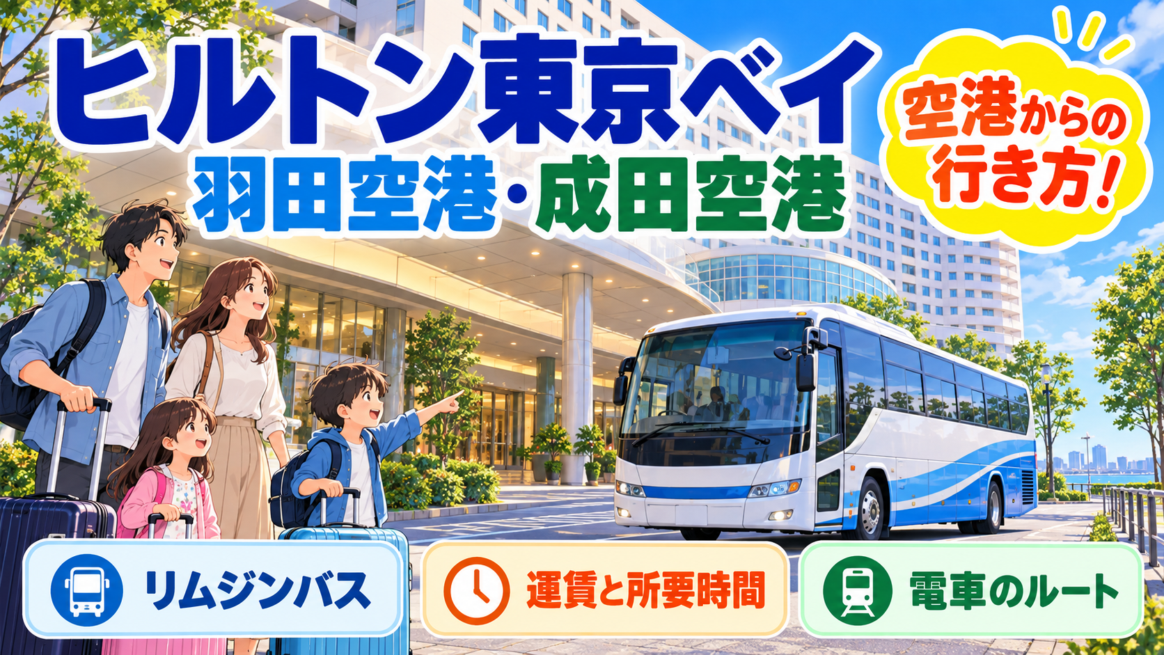 ヒルトン東京ベイと羽田空港・成田空港の移動|リムジンバスの料金・所要時間と電車のルートを解説